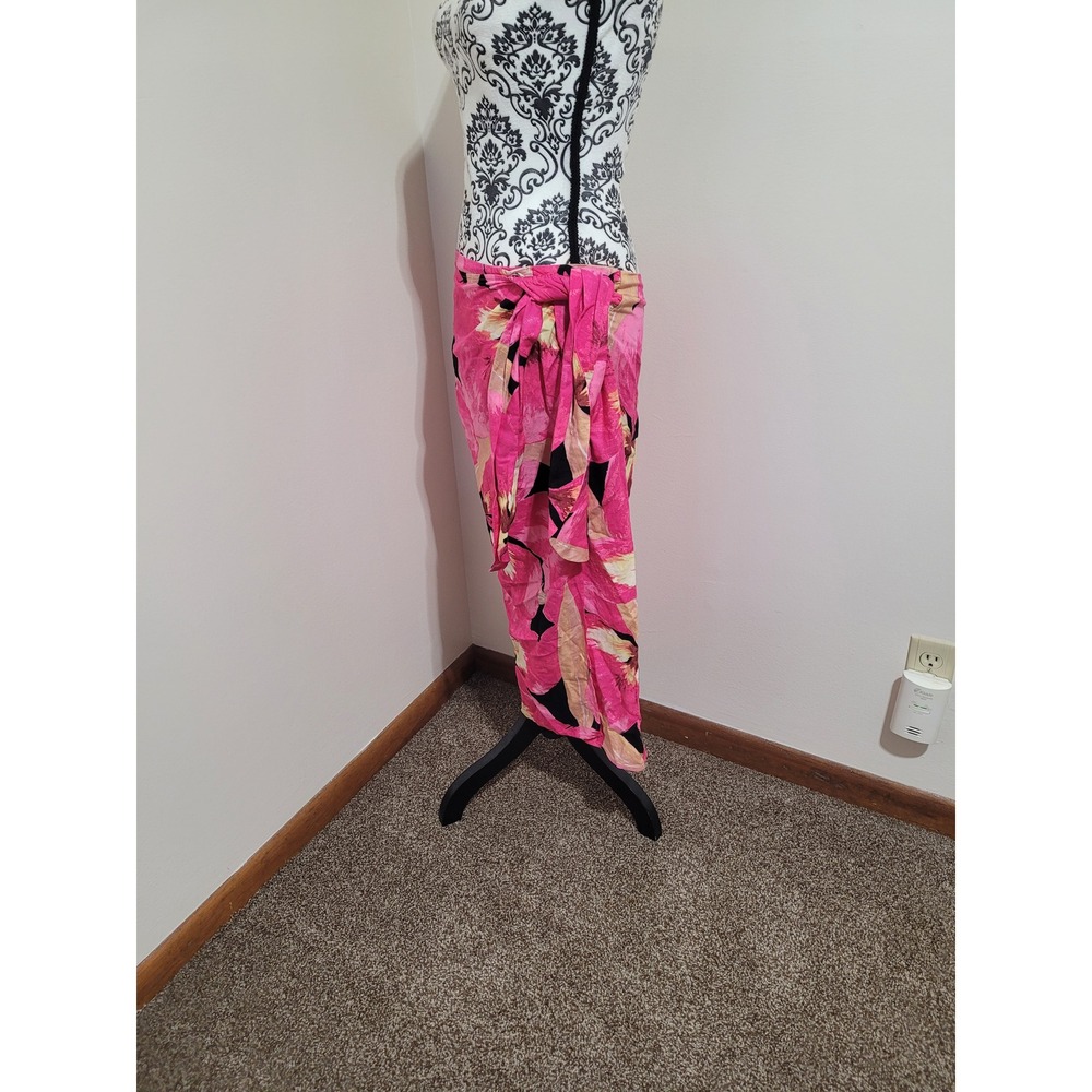 NWT H&M Floral Linen Blend Wrap Skirt Womens 10 Pink Tropical Sarong - Picture 2 of 5